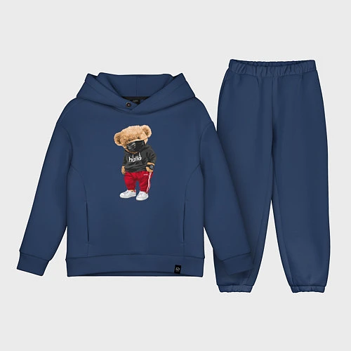 Детский костюм оверсайз Крутой медвежонок в спортивках / Тёмно-синий – фото 1