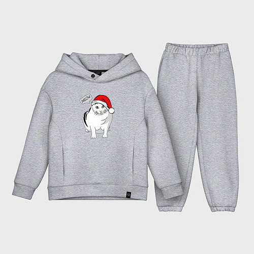 Детский костюм оверсайз НОВОГОДНИЙ КОТ БЕНДЕР МЕМ / Меланж – фото 1
