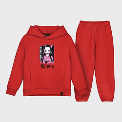 Детский костюм оверсайз Клинок, рассекающий демонов: Незуко Камадо, цвет: красный