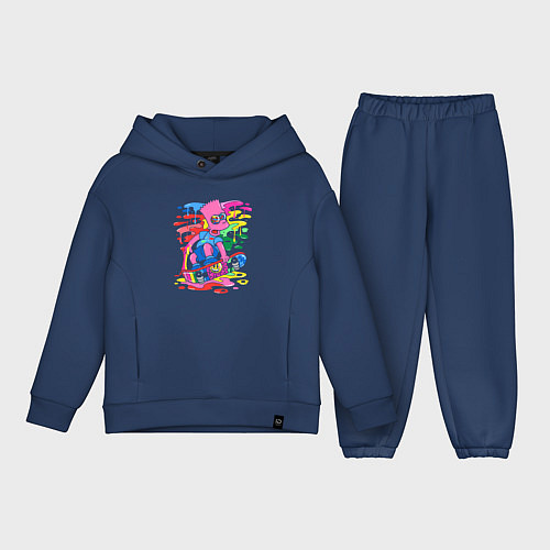 Детский костюм оверсайз Барт Симпсон - крутой скейтер - разноцветные клякс / Тёмно-синий – фото 1