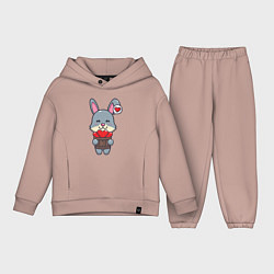 Детский костюм оверсайз Кролик и сердечки, цвет: пыльно-розовый