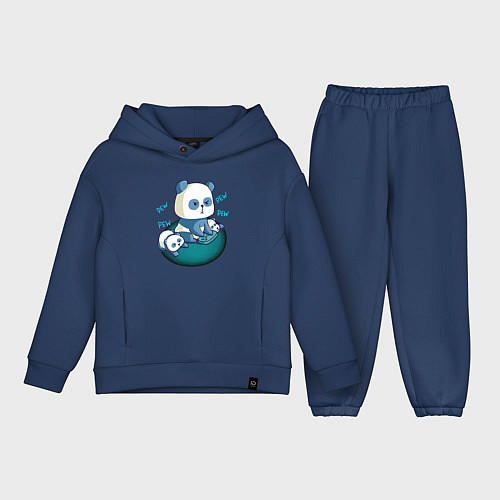 Детский костюм оверсайз Панда геймер с малышами / Тёмно-синий – фото 1