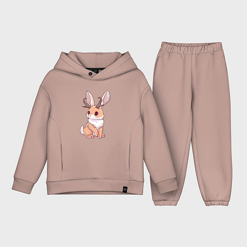 Детский костюм оверсайз Кролик с рожками - кролик олень / Пыльно-розовый – фото 1