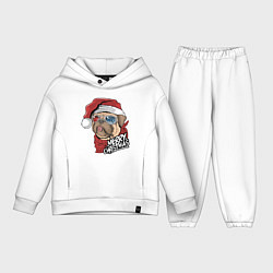 Детский костюм оверсайз Pug merry christmas, цвет: белый
