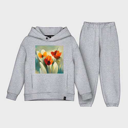 Детский костюм оверсайз Тюльпаны в стиле импрессионизм / Меланж – фото 1