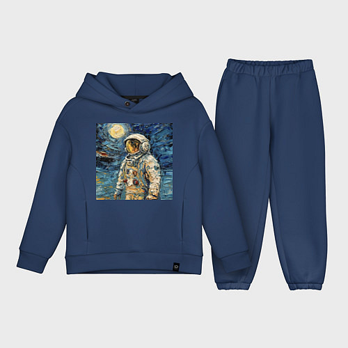 Детский костюм оверсайз Космонавт на луне в стиле Ван Гог / Тёмно-синий – фото 1