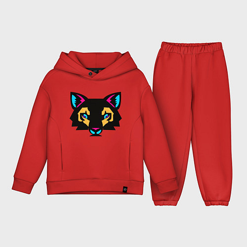 Детский костюм оверсайз Яркий абстрактный кот / Красный – фото 1