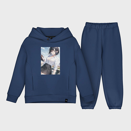 Детский костюм оверсайз Anime girl in town / Тёмно-синий – фото 1