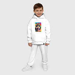 Детский костюм оверсайз Красочный волк - поп-арт - нейросеть, цвет: белый — фото 2