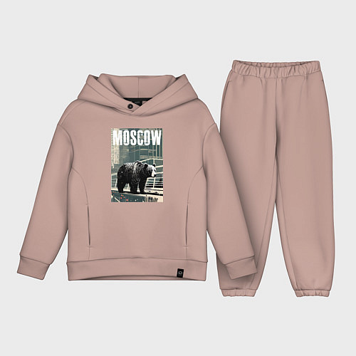 Детский костюм оверсайз Москва - Россия - медведь / Пыльно-розовый – фото 1
