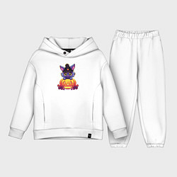 Детский костюм оверсайз Милый котик и тыква - Хэллоуин, цвет: белый