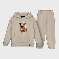 Детский костюм оверсайз Буйвол в шарфе, цвет: миндальный