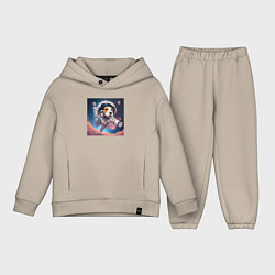 Детский костюм оверсайз Собака в космосе, цвет: миндальный