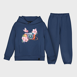 Детский костюм оверсайз Фотоаппарат в цветах и бабочки, цвет: тёмно-синий