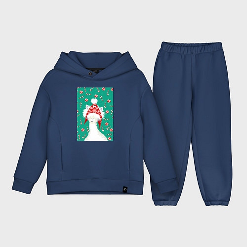 Детский костюм оверсайз Лама - альпака в ушанке / Тёмно-синий – фото 1