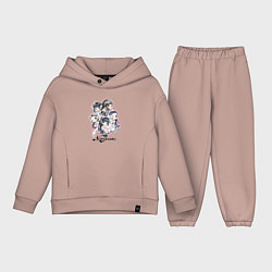 Детский костюм оверсайз NewJeans album Get Up chibi style, цвет: пыльно-розовый