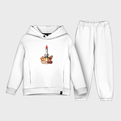 Детский костюм оверсайз Взлет космической ракеты / Белый – фото 1