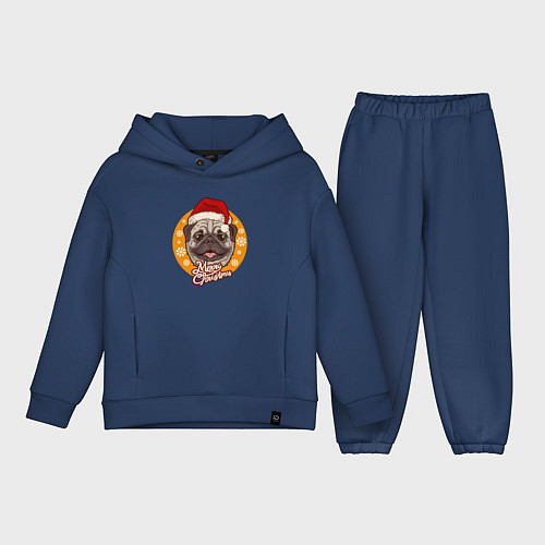 Детский костюм оверсайз Санта мопс / Тёмно-синий – фото 1