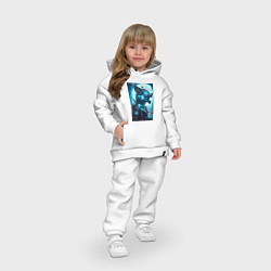 Детский костюм оверсайз Кибер волк на фоне луны - нейросеть, цвет: белый — фото 2