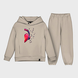 Детский костюм оверсайз The heart in the headphones left, цвет: миндальный