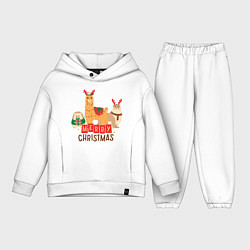 Детский костюм оверсайз Мэри крисмас с ламой - котом и ежом, цвет: белый