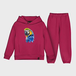 Детский костюм оверсайз Сине-золотой попугай ара, цвет: маджента