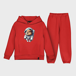 Детский костюм оверсайз Прикольный капибарыш космонавт - нейросеть, цвет: красный