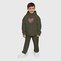 Детский костюм оверсайз Сердце в груди, цвет: хаки — фото 2