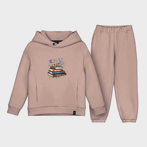 Детский костюм оверсайз Стопка книг с полевыми цветами / Пыльно-розовый – фото 1