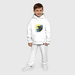 Детский костюм оверсайз Чёрный ворон на ветке под луной, цвет: белый — фото 2