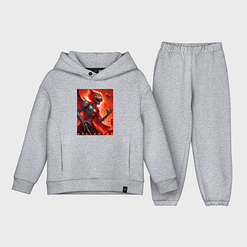 Детский костюм оверсайз Кибер кошка ведьма - хэллоуин / Меланж – фото 1