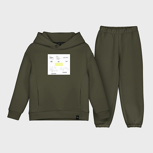 Детский костюм оверсайз Big bang подписи участников / Хаки – фото 1