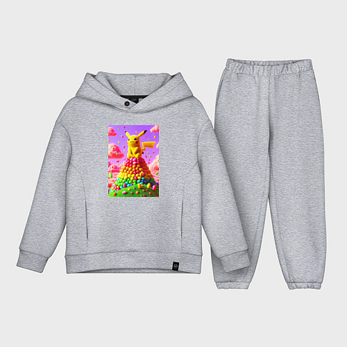 Детский костюм оверсайз Пикачу сидит на горе из монпансье / Меланж – фото 1