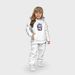 Детский костюм оверсайз Манеки Неко, белая кошка удачи с цветами, цвет: белый — фото 2