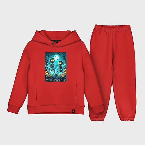 Детский костюм оверсайз Rick and Morty skeletons - happy halloween / Красный – фото 1