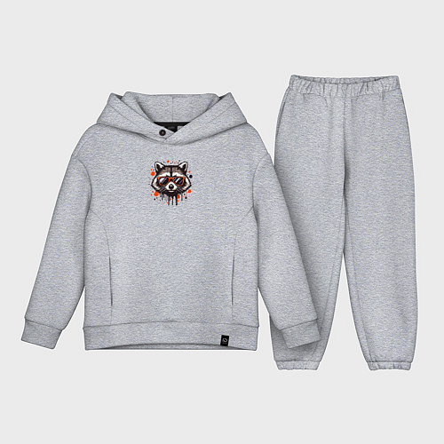 Детский костюм оверсайз Голова енота с брызгами краски / Меланж – фото 1