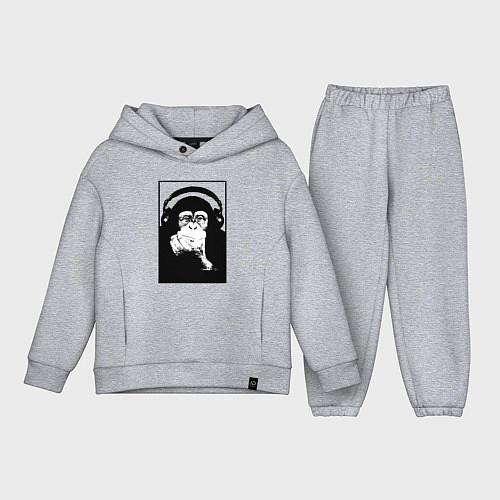 Детский костюм оверсайз Monkey in the headphones / Меланж – фото 1