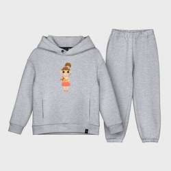 Детский костюм оверсайз Девочка с котиком, цвет: меланж