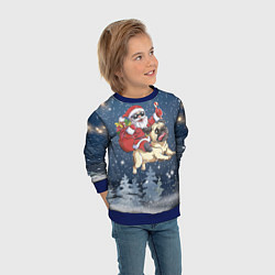Свитшот детский Санта едет на мопсе, цвет: 3D-синий — фото 2