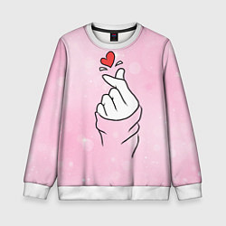 Свитшот детский Сердечко пальцами, цвет: 3D-белый