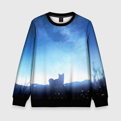 Детский свитшот Силуэт корги ночь космос дымка / 3D-Черный – фото 1