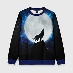 Свитшот детский Волк воющий на луну, цвет: 3D-синий