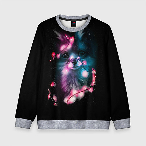 Детский свитшот Лиса с гирляндой / 3D-Меланж – фото 1