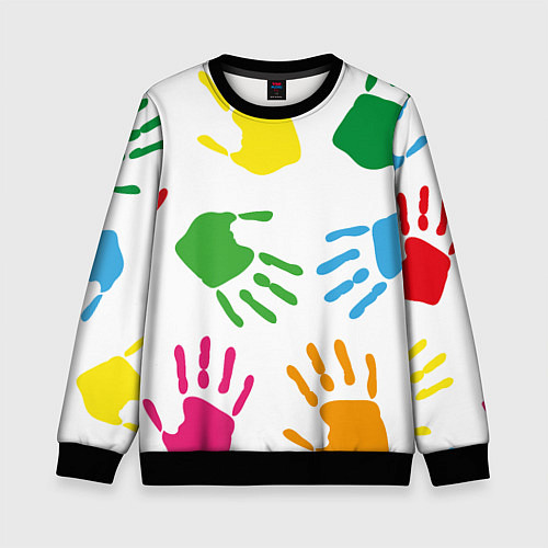 Детский свитшот Цветные ладошки - Детский узор / 3D-Черный – фото 1