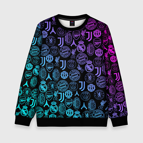 Детский свитшот ЛОГО ФУТБОЛЬНЫХ КОМАНД НЕОН / 3D-Черный – фото 1