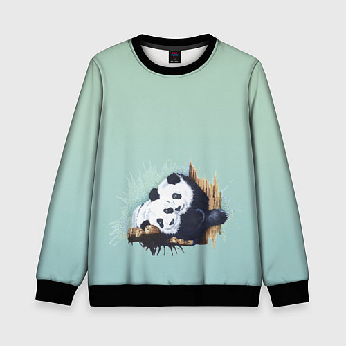 Детский свитшот Акварельные панды / 3D-Черный – фото 1