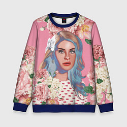 Свитшот детский Лана дел рей в цветах, цвет: 3D-синий