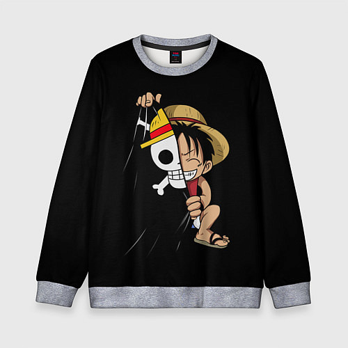 Детский свитшот ONE PIECE ЛУФФИ ЧЕРЕП СИМВОЛ / 3D-Меланж – фото 1