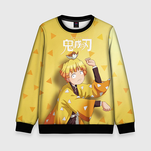 Детский свитшот Zenitsu Agatsuma Kimetsu no Yaiba / 3D-Черный – фото 1