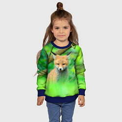 Свитшот детский Лисенок в зеленом лесу, цвет: 3D-синий — фото 2